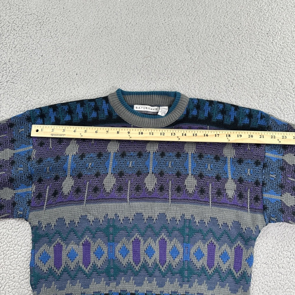 VTG 80s Saturdays Abstract Geometric Sweater Men Medium Vaporwave Mallwave - Picture 6 of 16